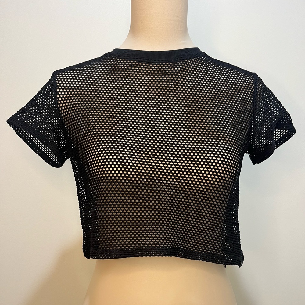 Koral Open Mesh Crop Crop Top in Black - Picture 4 of 8